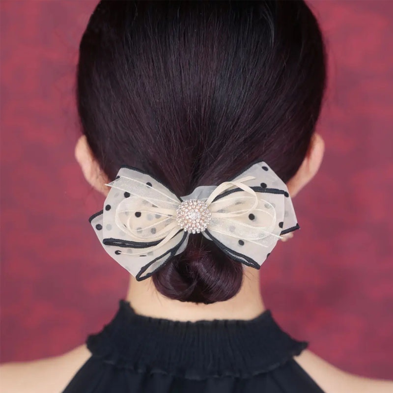 Dây Buộc Tóc Thắt Nơ Họa Tiết Chấm Bi Phong Cách Hàn Quốc Thanh Lịch Dành Cho Nữ