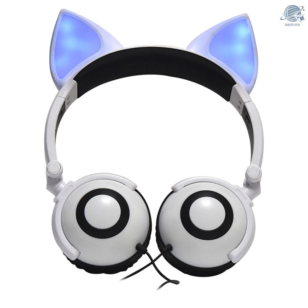 BF LX-X109 Foldable Fox Ear Headphones Flashing LED Lights for PC Laptop 3.5mm AUX Over-ear Headset Adjustable Headband Kids Earphone