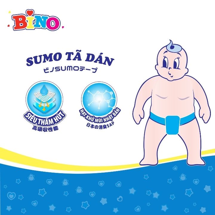 Combo 5 bao Tã dán Bino Sumo XXXL12 (Cho bé trên 18kg) - Siêu mềm, không thấm ngược giúp da bé luôn khô thoáng