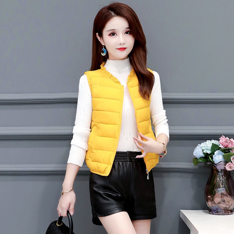 Áo Khoác Phao Sát Nách Dáng Ôm Ngắn Vải Cotton Siêu Nhẹ Kiểu Hàn Quốc Dễ Thương Cho Nữ