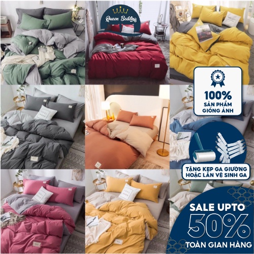 Bộ Chăn ga Gối Cotton Tici Phong Cách Nhật Bản - Set 4 Món Đủ Màu Đủ Size, Bo Chun Miễn Phí