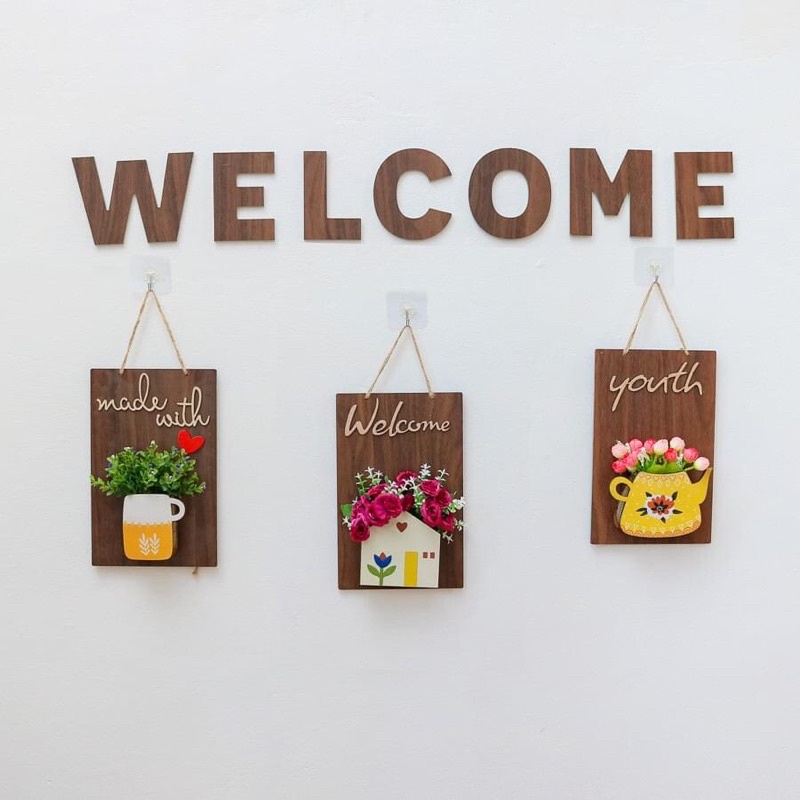 Bảng gỗ treo tường kèm hộp hoa decor trang trí nhà cửa, cửa hàng, quà tặng