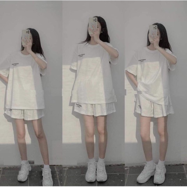 Set thun thêu chữ unsp kiểu basic unisex - Bộ cộc trơn nhiều màu dáng rộng áo kèm quần đôi nam nữ