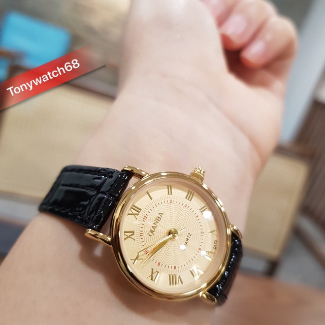 Đồng hồ đeo tay nữ dây da QB viền vàng đẹp chống nước chính hãng giá rẻ | BigBuy360 - bigbuy360.vn