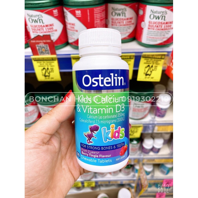 [Hỏa Tốc HCM] Kẹo Canxi Calcium &amp; Vitamin D3 Khủng Long OSTELIN Kids Úc cho bé từ 2 tuổi - Hộp 90 viên