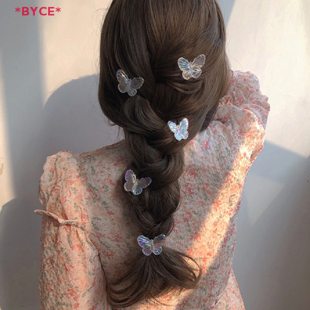 Set 5 Kẹp Tóc Trong Suốt Hình Hoa Hồng / Bươm Bướm / Hoa Hồng Ngọt Ngào Cho Nữ Mới