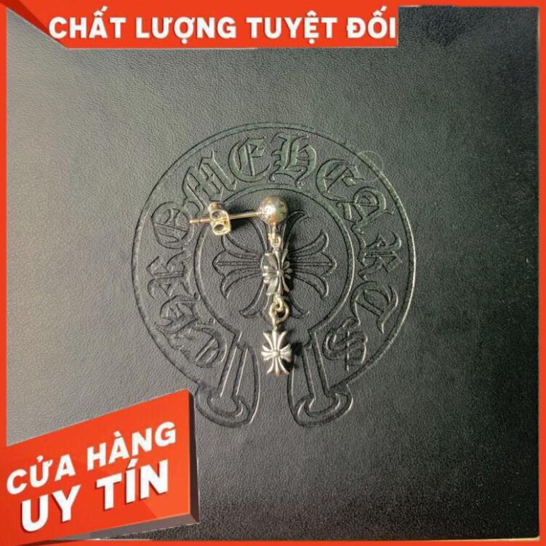 Bông tai unisex Chrome Heart tiny cross thả bạc khối 925 fullbox -  Chrome Heart Store - Chrome Hear