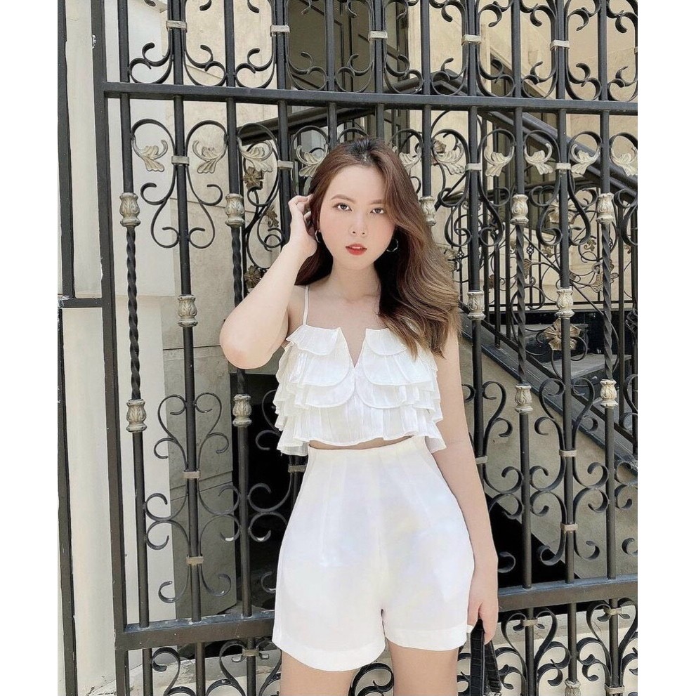 Áo croptop dây tầng bèo 2 màu đen và trắng