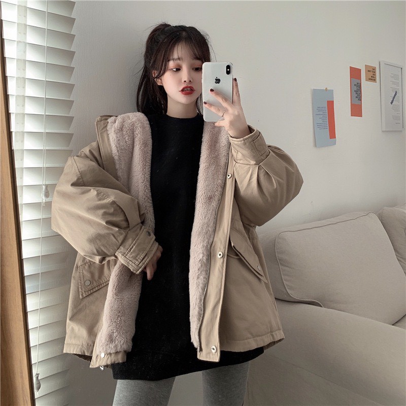 Áo khoác nữ kaki mùa đông có mũ dáng dài 2 lớp dày dặn có lót lông mịn siêu ấm GuZ | BigBuy360 - bigbuy360.vn