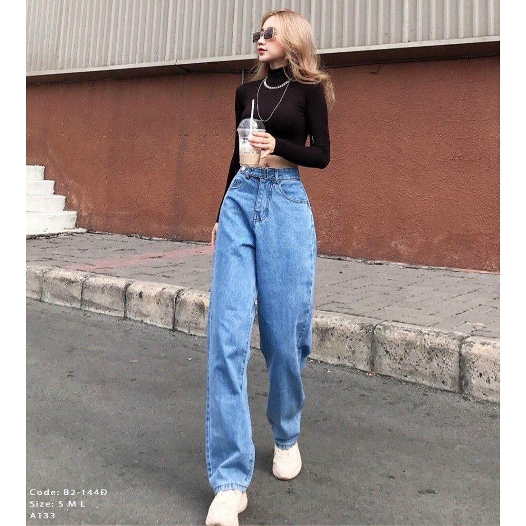 Quần Jeans Nữ Simple Jeans Lưng Cao Dáng Suông Ống Rộng Ulzzang Đủ Màu - GIN STORE
