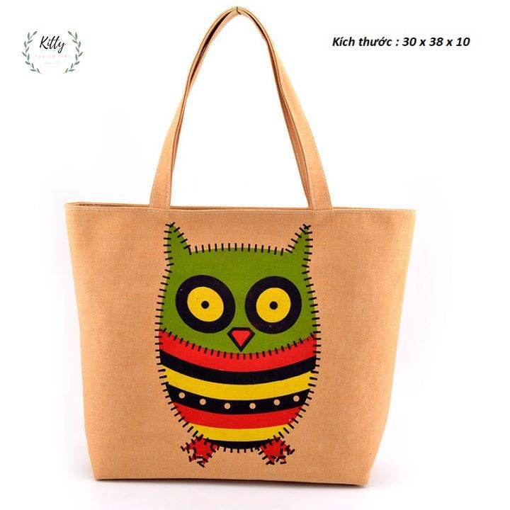 Túi tote 🍓 𝐋𝐎𝐀̣𝐈 𝐈 🍓 Túi Tote canvas có khóa kéo in hình , uzzang unisex đeo vai đi học