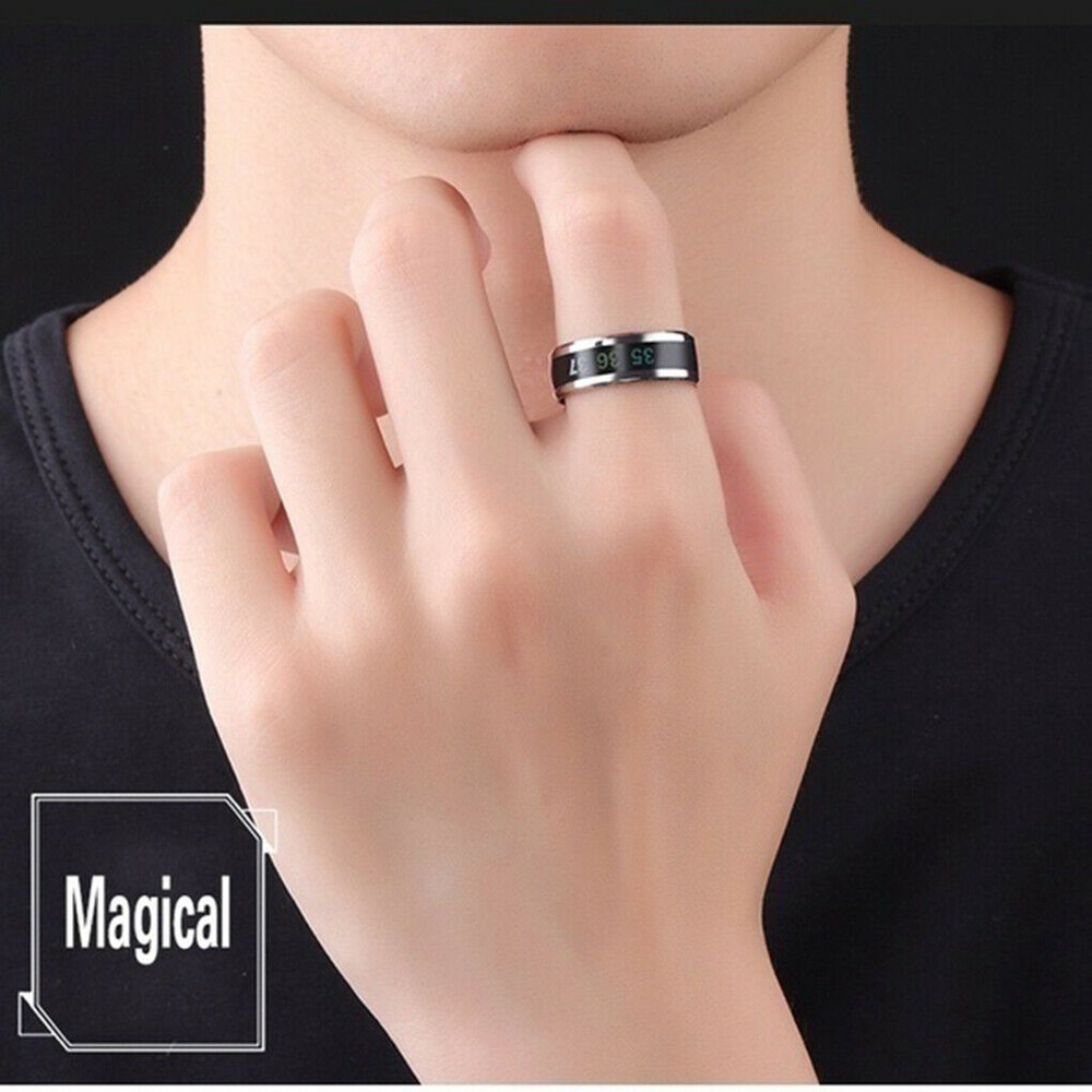 Nhẫn Đo Nhiệt Độ Thông Minh Hiển Thị Nhiệt Độ Bằng Thép Không Gỉ Cho Nam Và Nữ