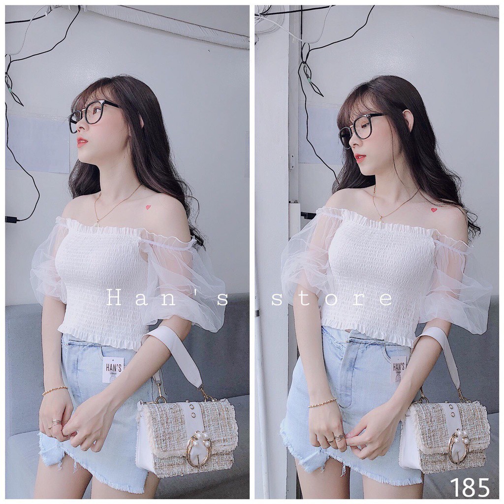 Áo Von Kiểu Trễ Vai Tay Phồng Phối Lưới Tiểu Thư TTS0388