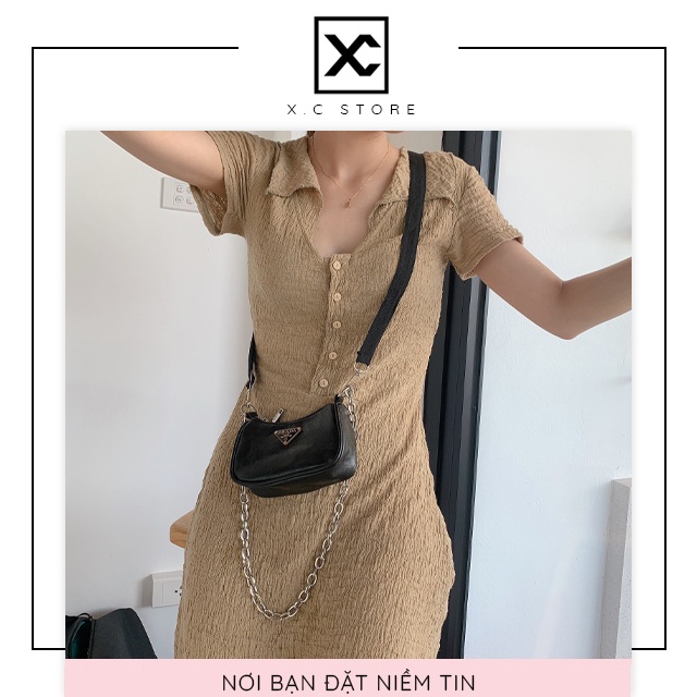 [RẺ NHẤT SHOPEE] Túi đeo chéo Prada mini dây xích kẹp nách XC-016 da mềm