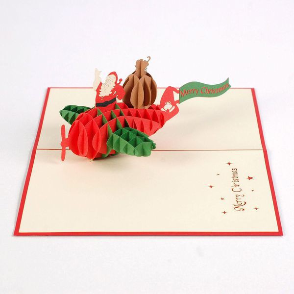 Thiệp nổi, 3D handmade Santa Clause pop-up card, Ông già Noel cũng chiếc máy bay size 12x18cm CN120