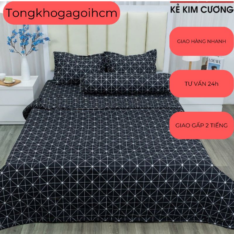 Bộ ga gối mẫu kẻ kim cương kích thước 1m8X2m , 2mX2m. tongkhogagoihcm