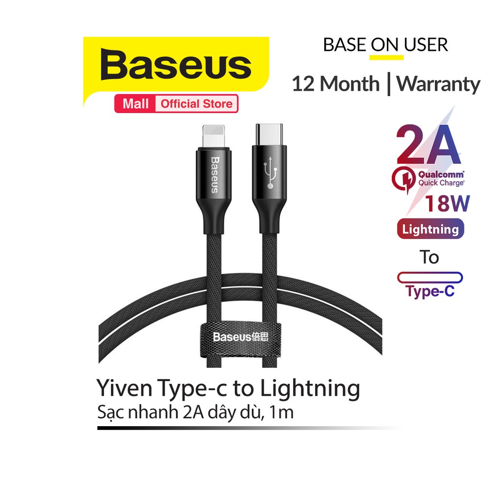 Cáp sạc Baseus Yiven New Series và truyền dữ liệu Type C - Lightning cho iPhone / iPad dài 1m