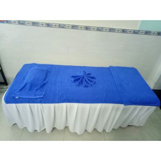 Combo 3 Khăn Spa massage cao cấp Xanh Coban gồm trải giường, đắp body, trải gối  sang trọng, đẳng cấp 90x190