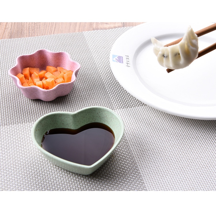 Đĩa Khay Đựng Gia Vị 1 Ngăn HÌNH BÔNG HOA/TRÁI TIM - Chén Bát Nhỏ Đựng Nước Mắm Chấm Đồ Ăn Lúa Mạch