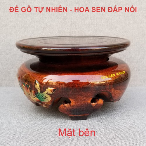 Đế Gỗ Thờ - Đế Gỗ Tự Nhiên, Trang Trí Hoa Sen Đắp Nổi, có nhiều kích thước