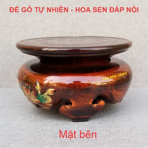 Đế Gỗ Hoa Sen Đắp Nổi - Đường kính 20cm, lọt lòng 18cm, cao 8.5cm