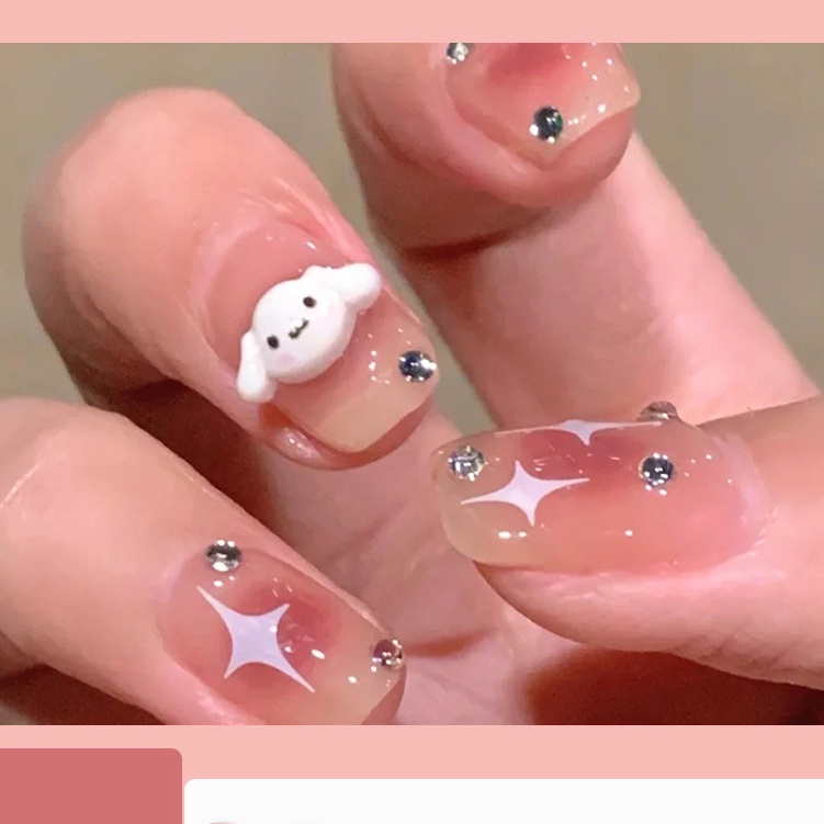 Móng tay giả đính đá thiết kế giá rẻ đẹp màu hồng có hộp Nail box đẹp MINIGIRL MG20
