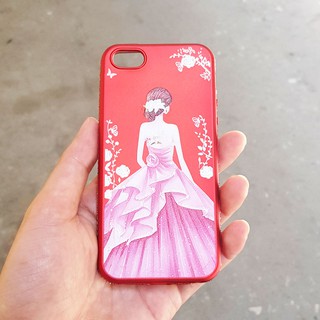 Ốp lưng cô gái đỏ đính đá iPhone 5/6s/6Plus/7Plus (Lưng hoa trắng)