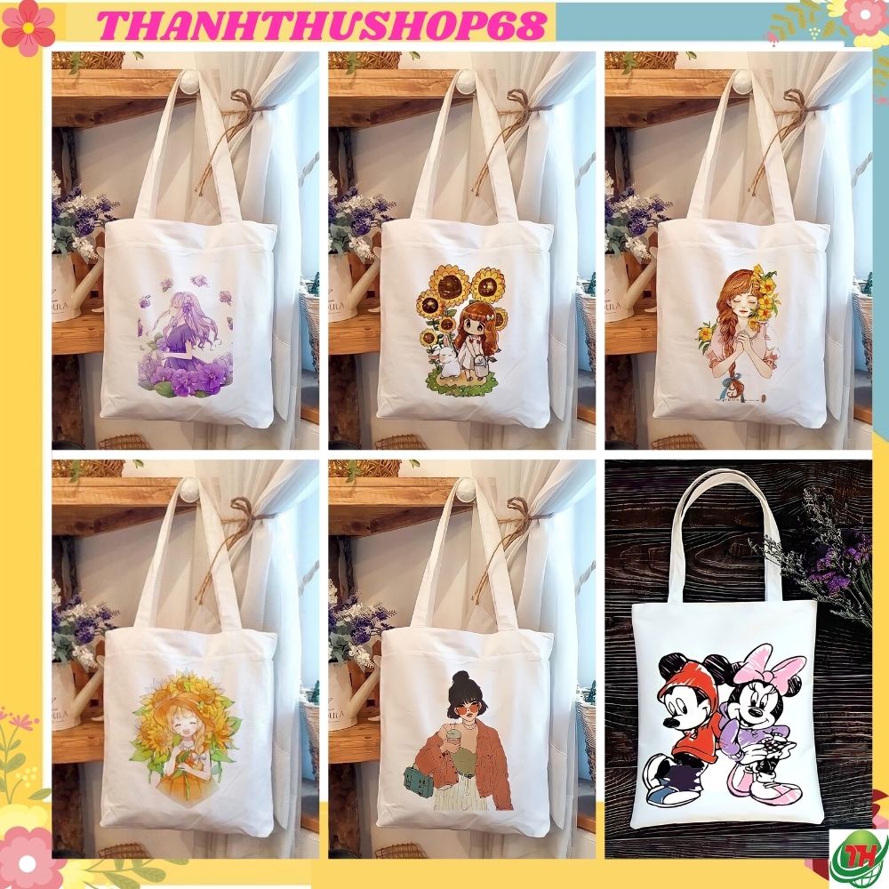 Túi xách nữ đeo chéo vải canvas hình chữ nhật in hoạ tiết ngộ nghĩnh Thanhthushop68 554