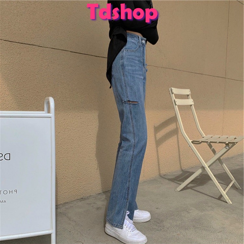 Quần jean nữ ống loe xẻ gấu TDSHOPNT quần bò rộng ống đứng lưng cao co giãn hack dáng hàng cao cấp siêu hot Q20