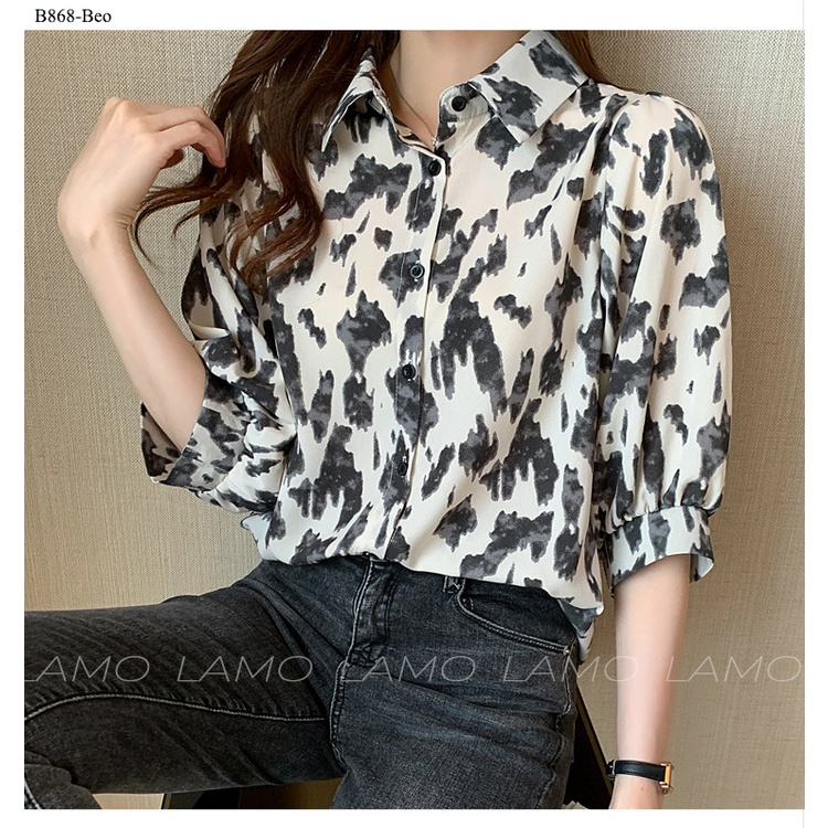 Áo sơ mi tay lỡ, họa tiết beo LAMO- B868