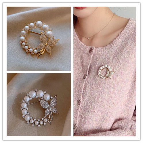 Trâm Cài Áo Hình Bướm Đính Đá Và Ngọc Trai Thời Trang Cho Nữ