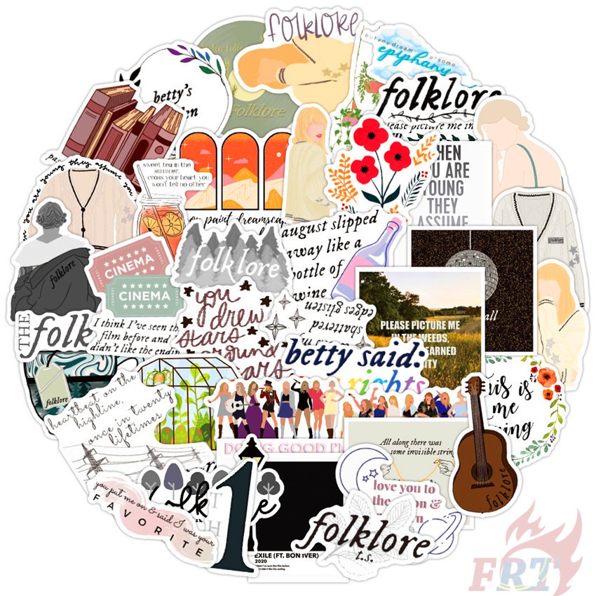 Set 100 miếng dán trang trí album thủ công không thấm nước họa tiết Taylor Swift - The Folklore