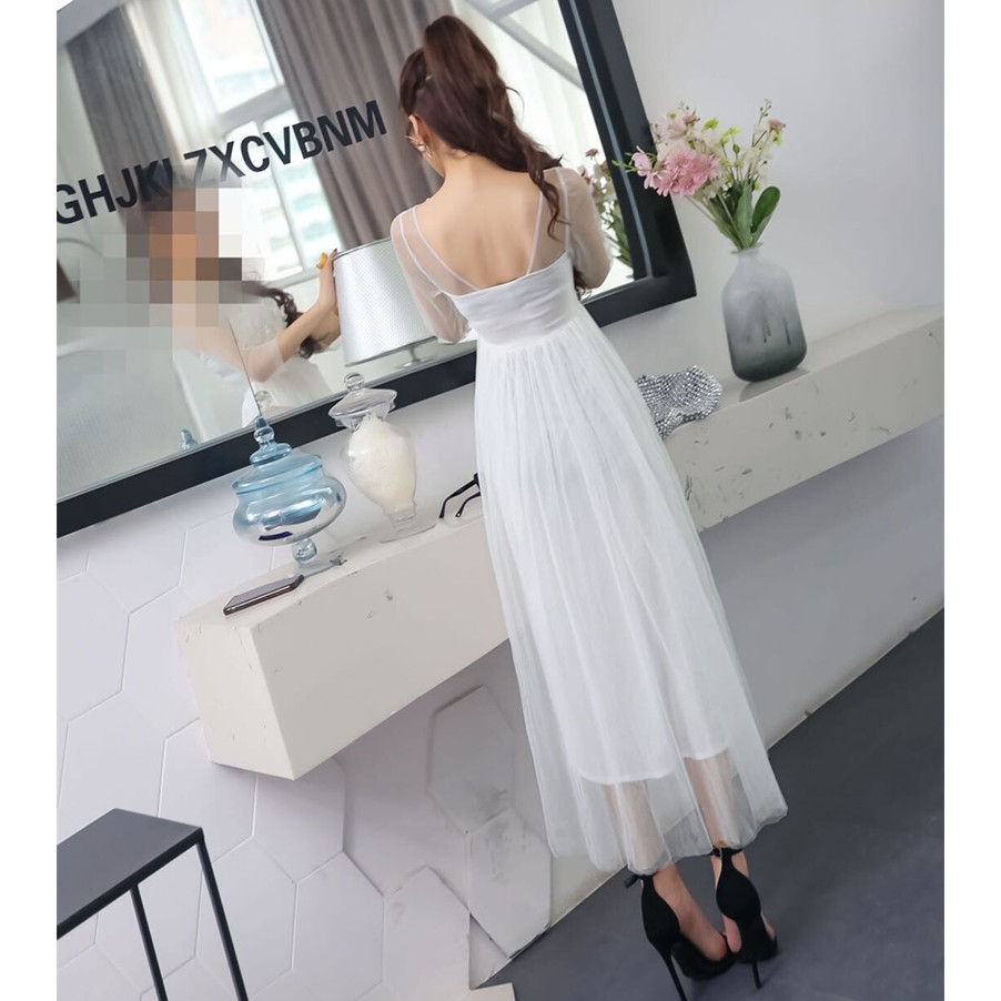 Đầm Dài Hở Lưng Phối Lưới Thời Trang Thanh Lịch Cho Nữ | BigBuy360 - bigbuy360.vn