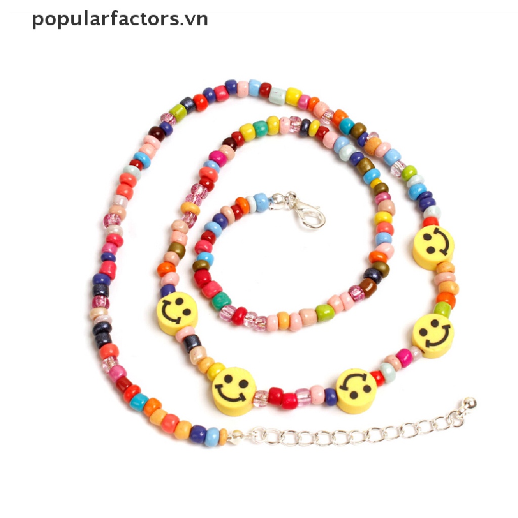 Vòng Cổ Choker Mặt Cười Xỏ Hạt Nhiều Màu Phong Cách Bohemia