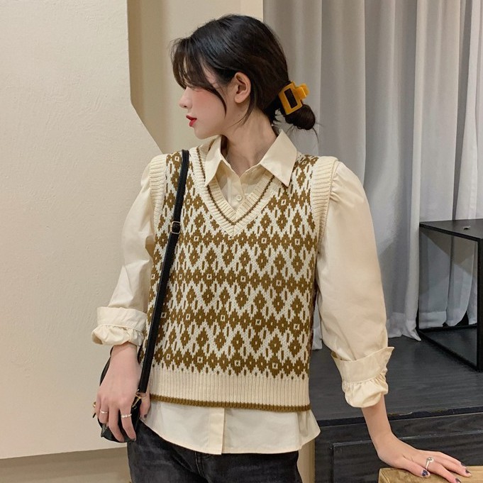 Áo Len Nữ Không Tay Cổ Chữ V Phong Cách Hàn Quốc