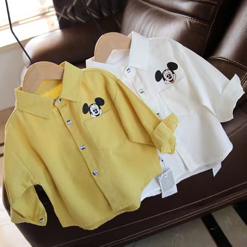 HOT DEAL>>> Áo Sơ Mi Đũi Bé Trai Bé Gái Thêu Mickey