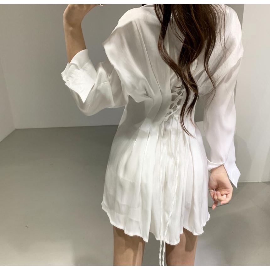 Đầm chiffon tay dài xếp ly thời trang công sở thanh lịch cho nữ