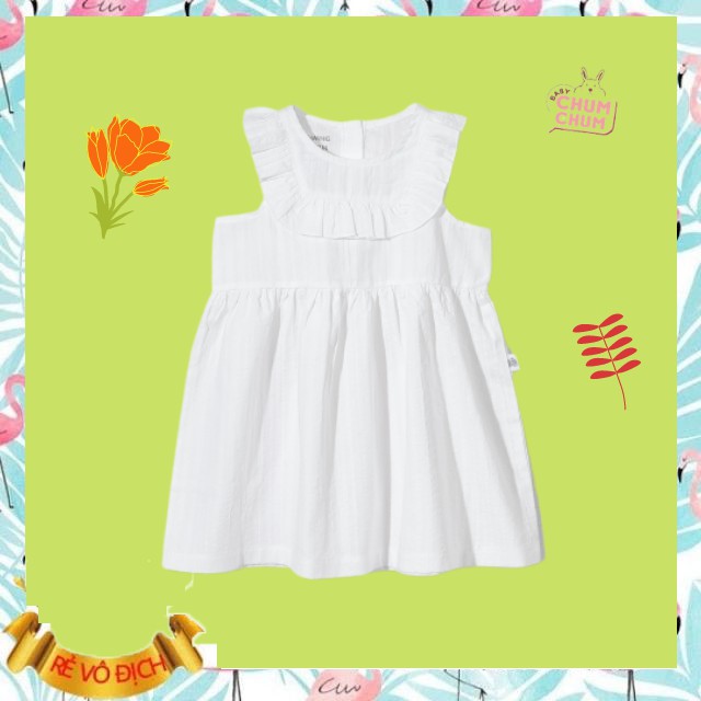 Váy Đầm Cotton Cổ Bèo Cho Bé Summer Chaang Trắng Babychumchum 06M-5YR