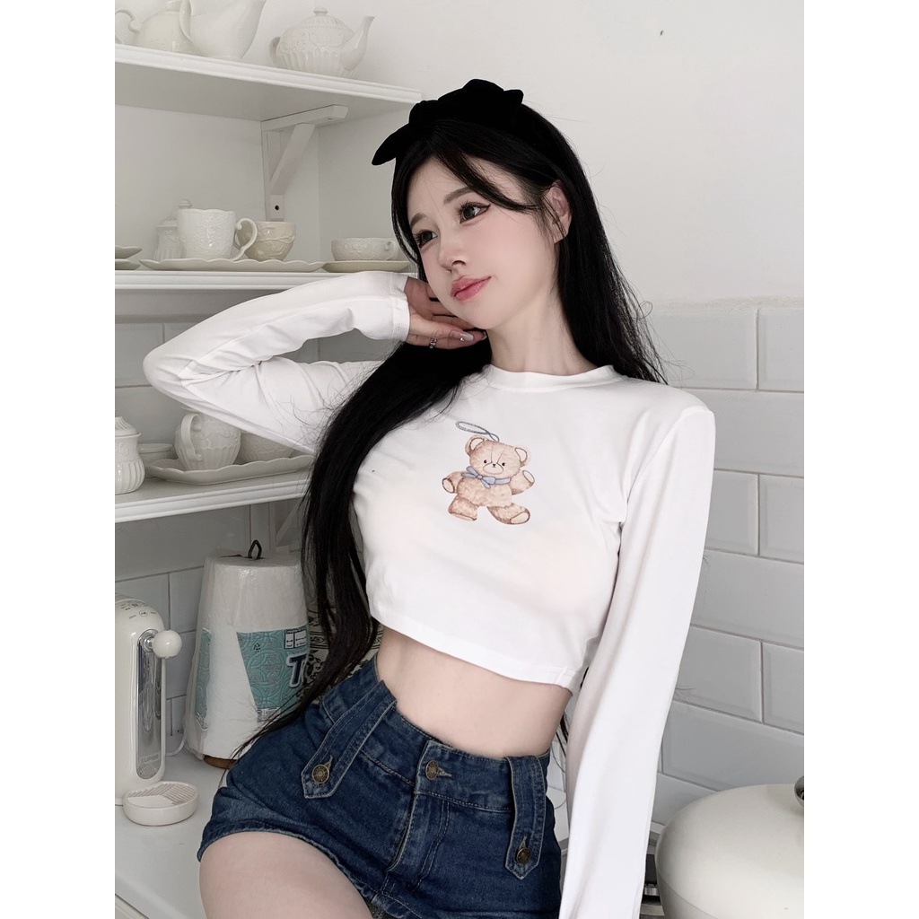Áo Thun Tay Ngắn In Hình Gấu Dễ Thương Phong Cách Hàn Quốc Dành Cho Nữ