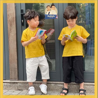 Bộ đồ Linen Vàng cho bé trai bé gái, set bé trai linen đủ size 8-40kg. 1950 by Đức Hạnh