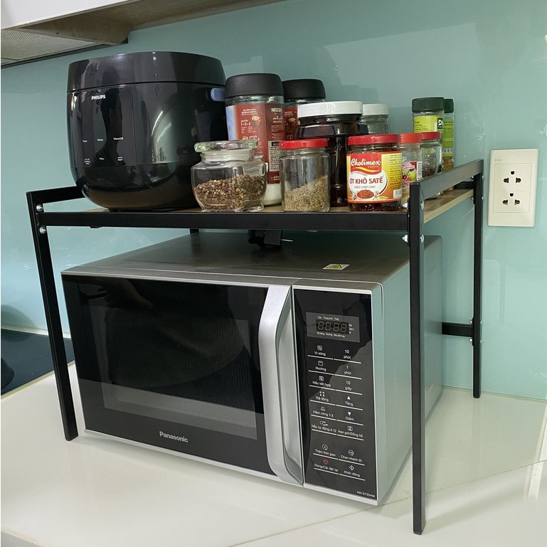 Kệ Lò Vi Sóng Đa Năng SENNAI Thép Cacbon Sơn Đen Tĩnh Điện Mặt Gỗ MDF Phủ Melamine KVS2T