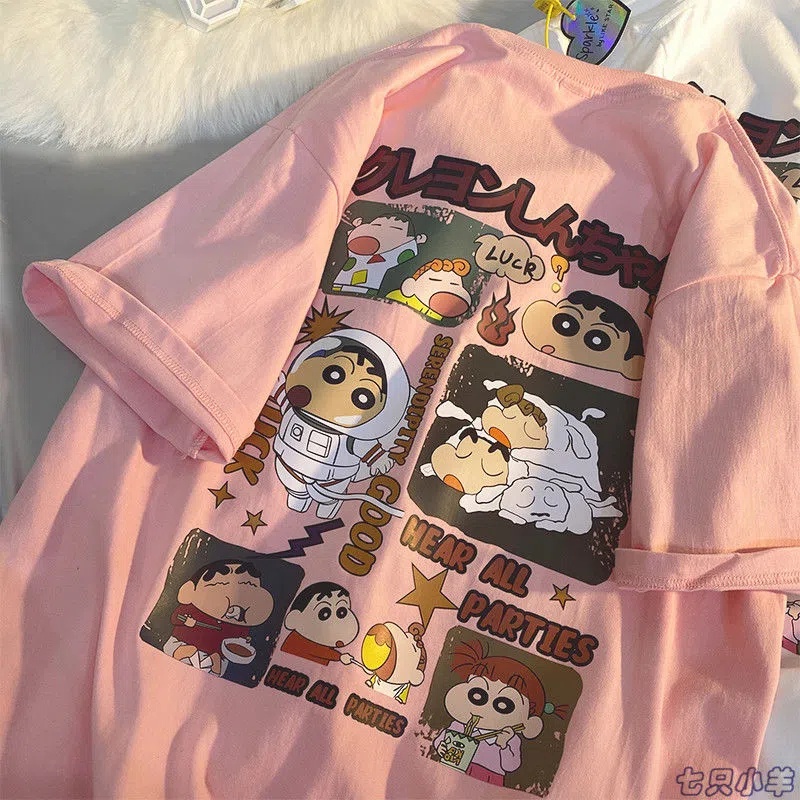 Áo Thun Ngắn Tay In Hoạt Hình Cậu Bé Bút Chì Shin Thời Trang Nữ Cá Tính