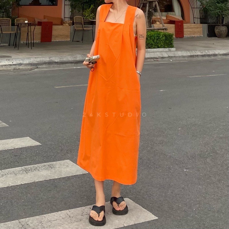Váy/đầm 2 dây bản to chất vải thô hàn - chất kate - AAG99shop