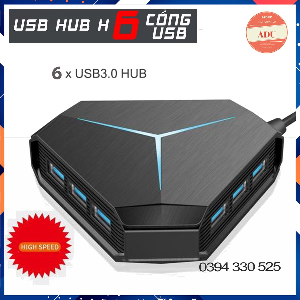 Bộ Chia USB 3.0 Tốc Độ Cao, USB Hub 6 Cổng Tiện Dụng Hình Lục Giác Có Đèn LED Báo Hiệu Kèm Ảnh Thật