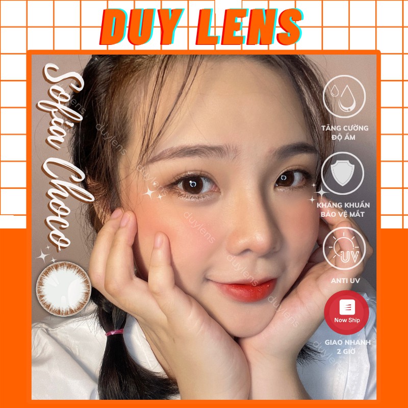 Lens mắt cận nâu tự nhiên SOFIA CHOCO - Kính áp tròng Hàn Quốc 14.0mm - Lens màu nâu giãn nhỏ đi học