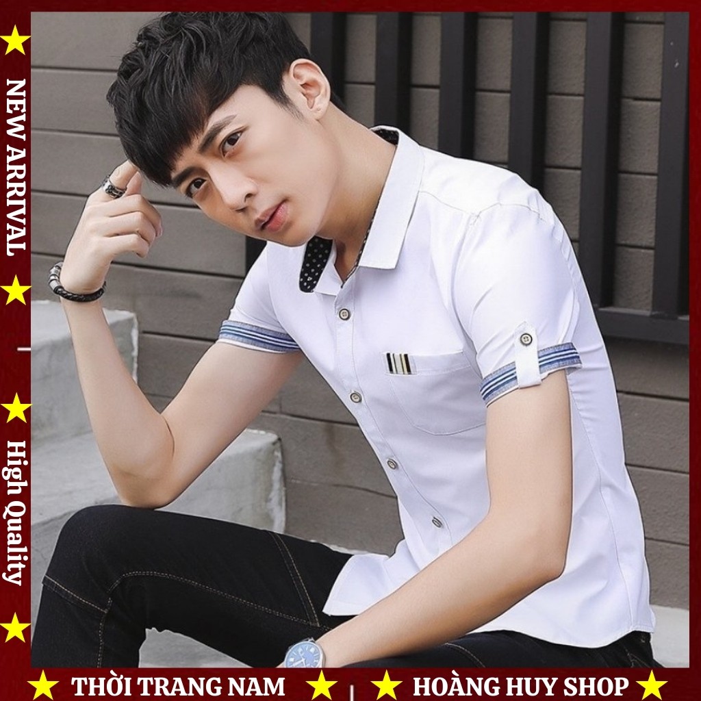 Áo Sơ Mi Nam Ngắn Tay H&H-SM12 Chất Vải Kate Không Nhăn, Không Phai Màu Form Body Hàng Quốc
