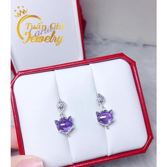 Bông Tai Bạc ⚡HÀNG SẴN⚡ Khuyên Tai Bạc Hồ Ly Cao Cấp, Kết Hợp Đá Phong Thủy Theo Mệnh