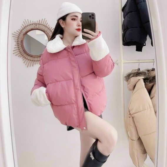 áo phao béo nữ cổ lông, áo phao nữ 3 lớp thu đông ấm áp