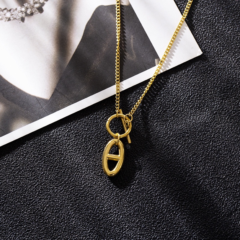 Dây chuyền thép titan mạ vàng 18K khoá OT mũi lợn chống nước không gỉ không phai màu phong cách Âu Mỹ