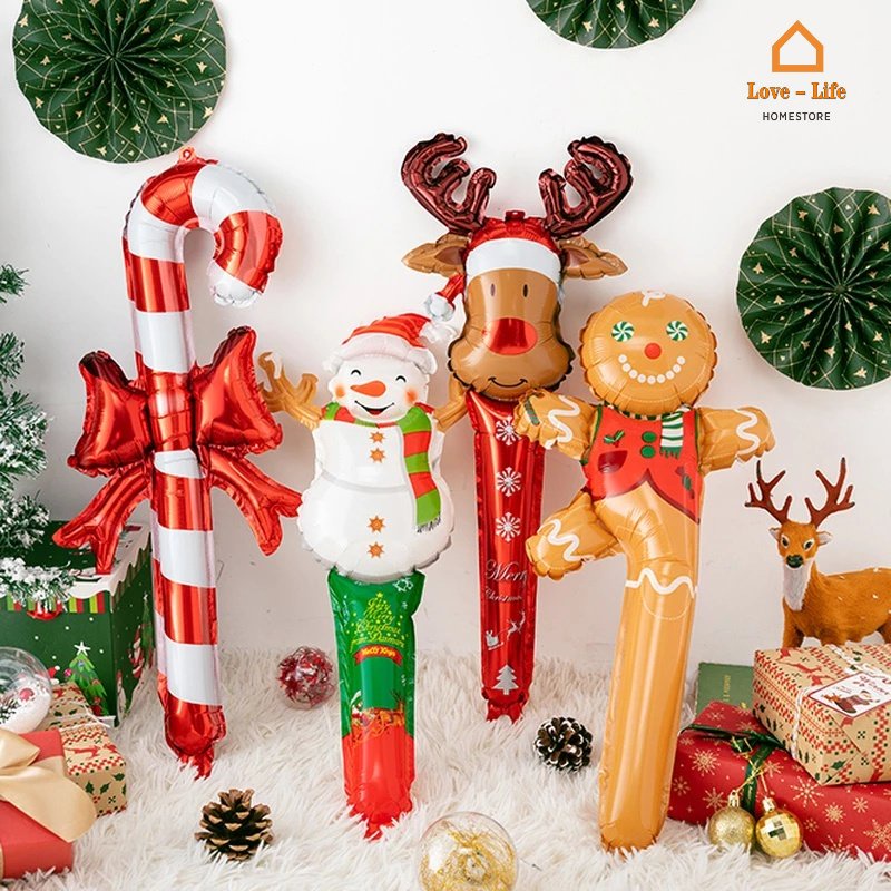 Bong Bóng Bơm Hơi Cầm Tay Hình Đầu Tuần Lộc / Người Tuyết 3d Kích Thước Lớn Vui Nhộn Trang Trí Tiệc Giáng